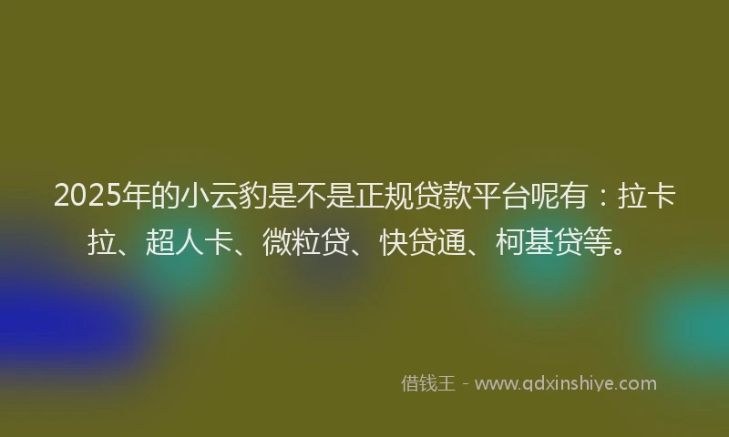 2025年的小云豹是不是正规贷款平台呢有：拉卡拉、超人卡、微粒贷、快贷通、柯基贷等。