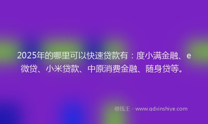 2025年的哪里可以快速贷款有：度小满金融、e微贷、小米贷款、中原消费金融、随身贷等。