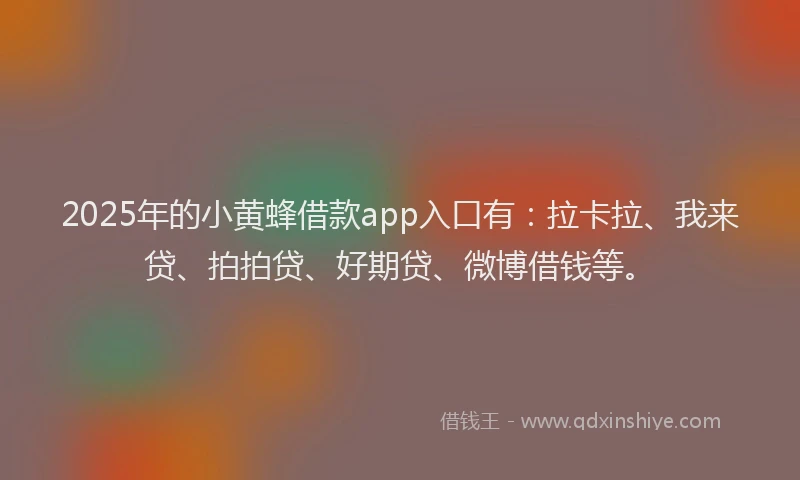 2025年的小黄蜂借款app入口有：拉卡拉、我来贷、拍拍贷、好期贷、微博借钱等。