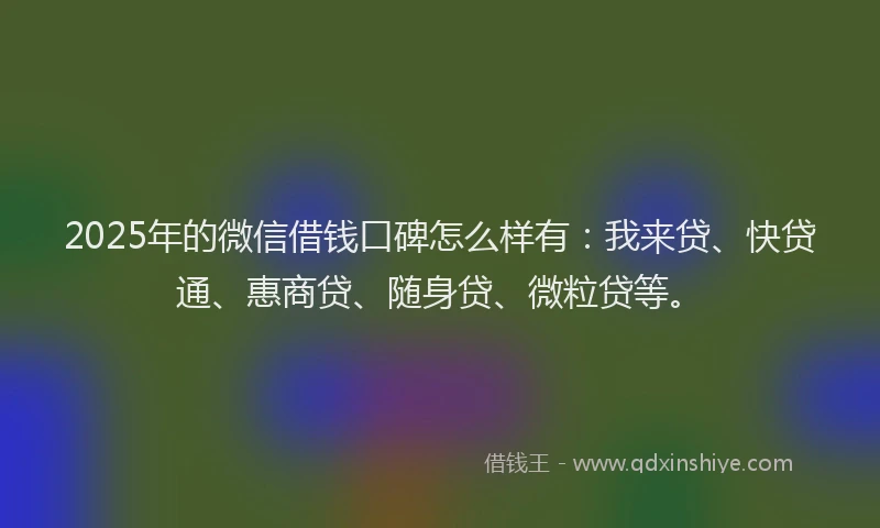 2025年的微信借钱口碑怎么样有：我来贷、快贷通、惠商贷、随身贷、微粒贷等。