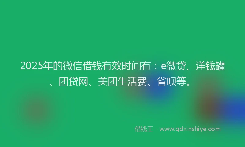2025年的微信借钱有效时间有：e微贷、洋钱罐、团贷网、美团生活费、省呗等。