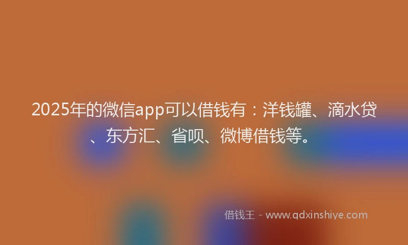 2025年的微信app可以借钱有：洋钱罐、滴水贷、东方汇、省呗、微博借钱等。