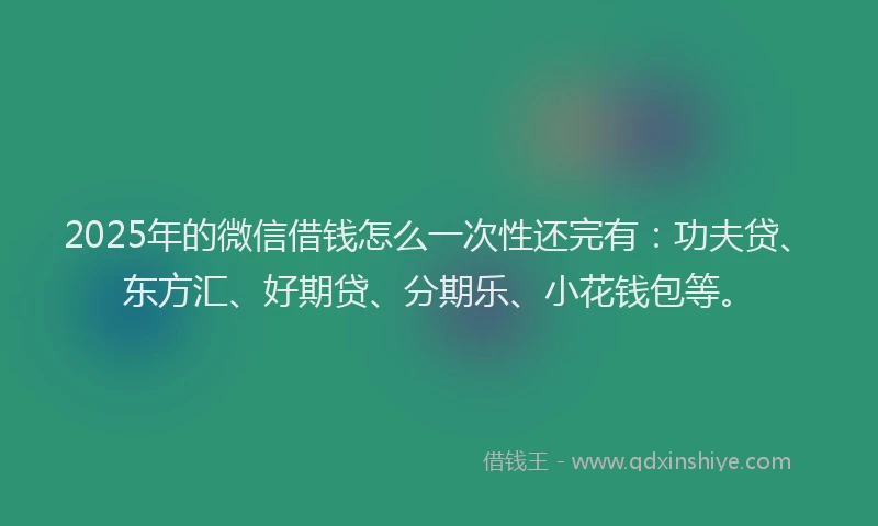 2025年的微信借钱怎么一次性还完有：功夫贷、东方汇、好期贷、分期乐、小花钱包等。
