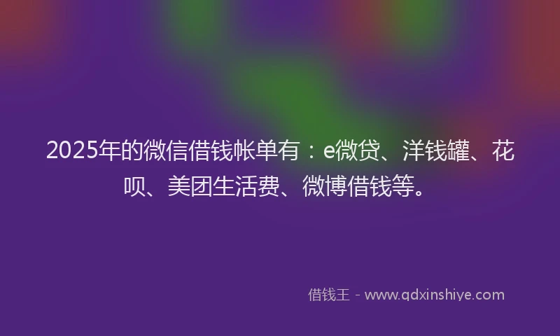 2025年的微信借钱帐单有：e微贷、洋钱罐、花呗、美团生活费、微博借钱等。
