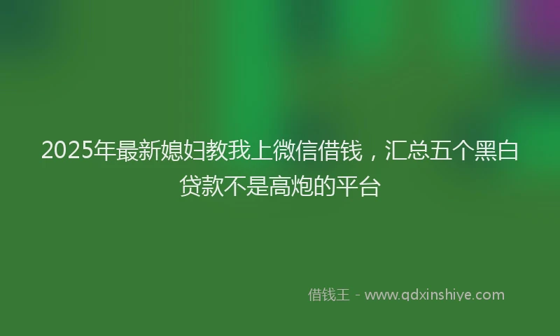 2025年最新媳妇教我上微信借钱，汇总五个黑白贷款不是高炮的平台