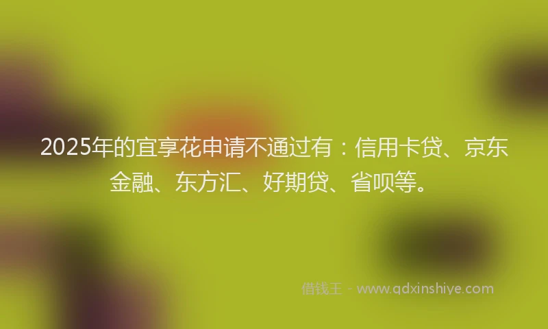 2025年的宜享花申请不通过有：信用卡贷、京东金融、东方汇、好期贷、省呗等。