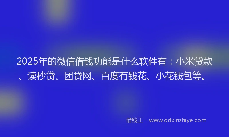 2025年的微信借钱功能是什么软件有：小米贷款、读秒贷、团贷网、百度有钱花、小花钱包等。