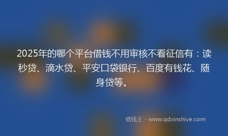 2025年的哪个平台借钱不用审核不看征信有：读秒贷、滴水贷、平安口袋银行、百度有钱花、随身贷等。