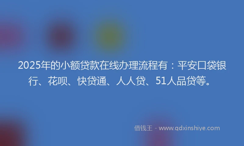 2025年的小额贷款在线办理流程有：平安口袋银行、花呗、快贷通、人人贷、51人品贷等。