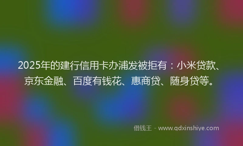 2025年的建行信用卡办浦发被拒有：小米贷款、京东金融、百度有钱花、惠商贷、随身贷等。