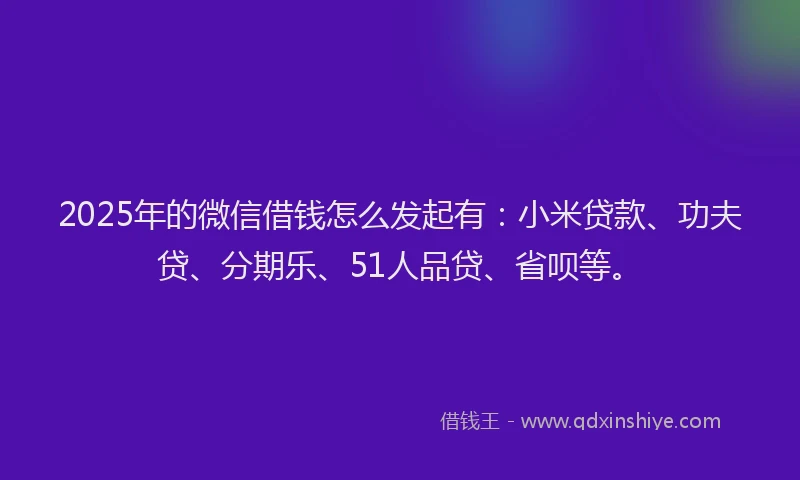 2025年的微信借钱怎么发起有：小米贷款、功夫贷、分期乐、51人品贷、省呗等。
