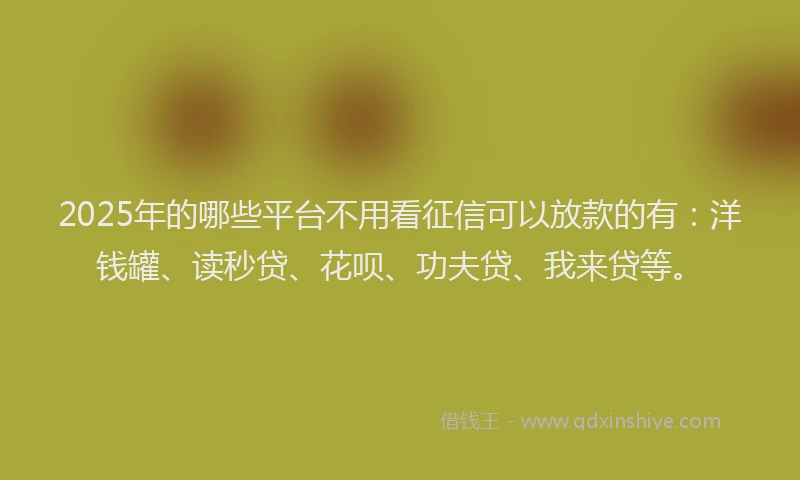 2025年的哪些平台不用看征信可以放款的有：洋钱罐、读秒贷、花呗、功夫贷、我来贷等。