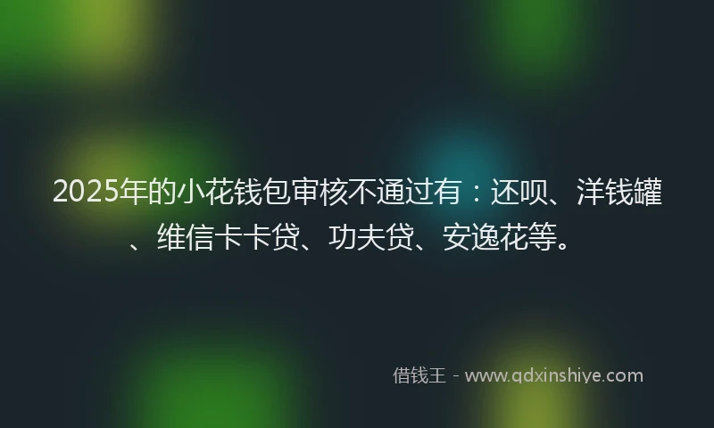 2025年的小花钱包审核不通过有：还呗、洋钱罐、维信卡卡贷、功夫贷、安逸花等。