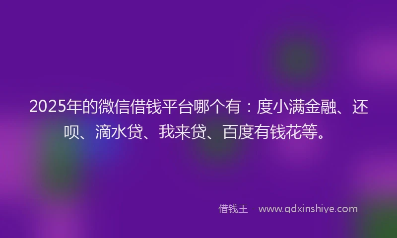 2025年的微信借钱平台哪个有：度小满金融、还呗、滴水贷、我来贷、百度有钱花等。