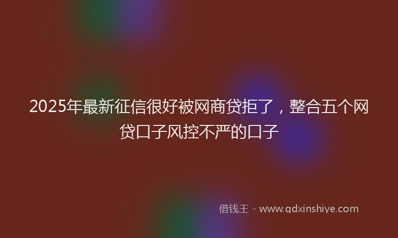 2025年最新征信很好被网商贷拒了，整合五个网贷口子风控不严的口子