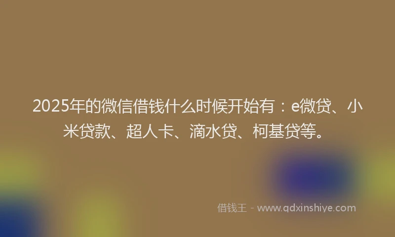 2025年的微信借钱什么时候开始有：e微贷、小米贷款、超人卡、滴水贷、柯基贷等。