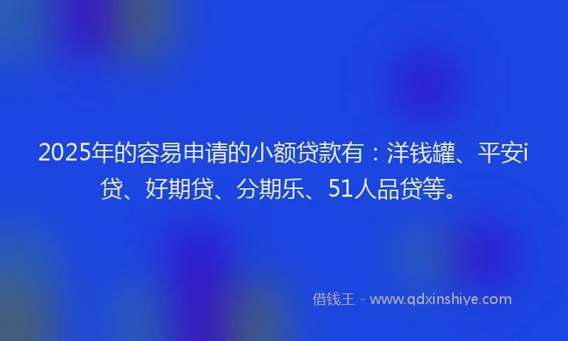 2025年的容易申请的小额贷款有：洋钱罐、平安i贷、好期贷、分期乐、51人品贷等。