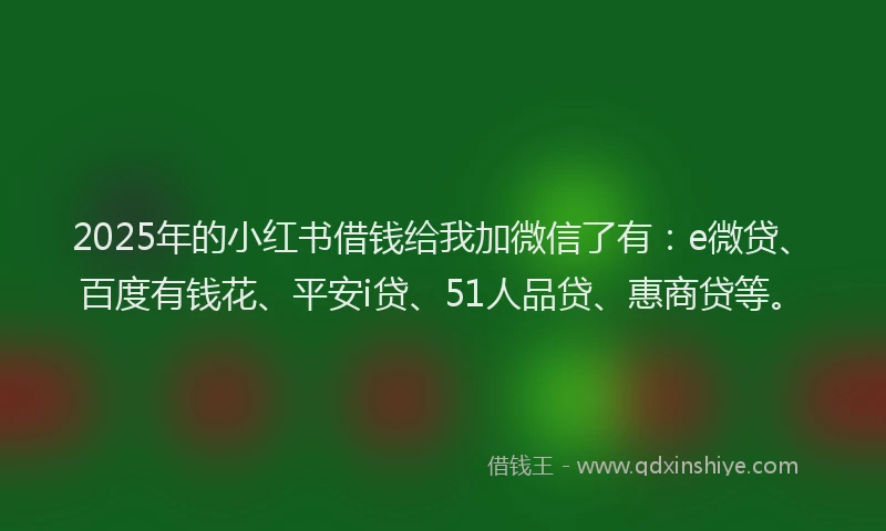 2025年的小红书借钱给我加微信了有：e微贷、百度有钱花、平安i贷、51人品贷、惠商贷等。