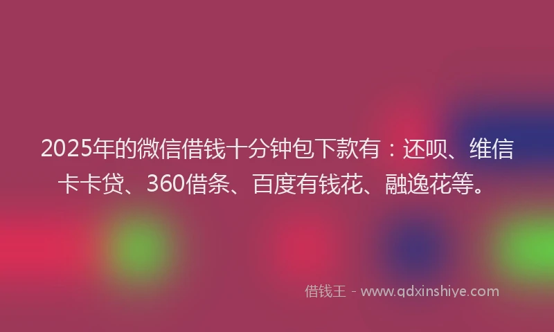 2025年的微信借钱十分钟包下款有：还呗、维信卡卡贷、360借条、百度有钱花、融逸花等。