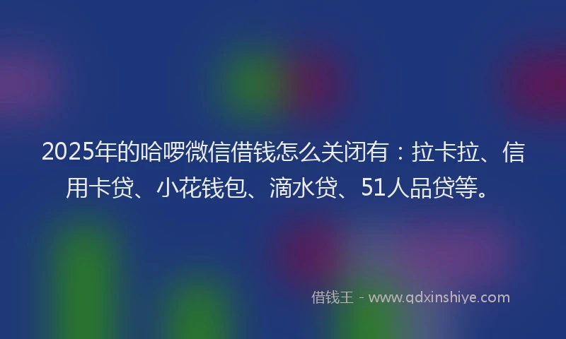 2025年的哈啰微信借钱怎么关闭有：拉卡拉、信用卡贷、小花钱包、滴水贷、51人品贷等。