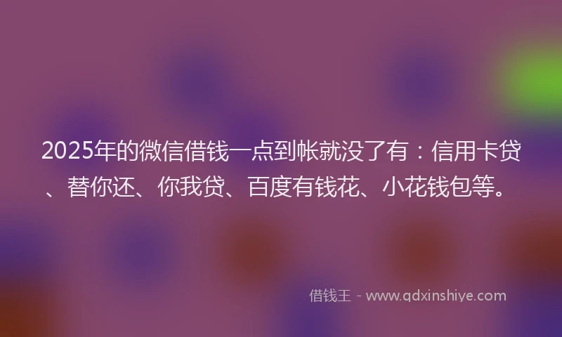 2025年的微信借钱一点到帐就没了有：信用卡贷、替你还、你我贷、百度有钱花、小花钱包等。