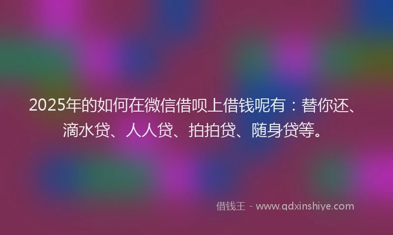 2025年的如何在微信借呗上借钱呢有：替你还、滴水贷、人人贷、拍拍贷、随身贷等。