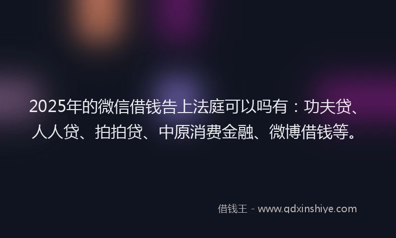 2025年的微信借钱告上法庭可以吗有：功夫贷、人人贷、拍拍贷、中原消费金融、微博借钱等。