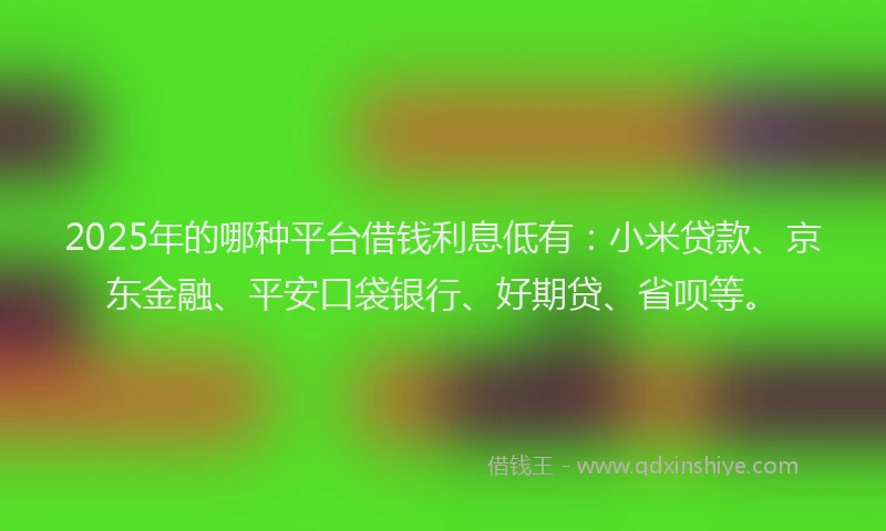 2025年的哪种平台借钱利息低有：小米贷款、京东金融、平安口袋银行、好期贷、省呗等。