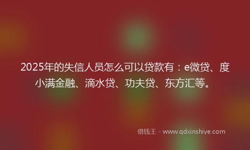 2025年的失信人员怎么可以贷款有：e微贷、度小满金融、滴水贷、功夫贷、东方汇等。