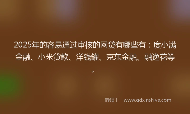 2025年的容易通过审核的网贷有哪些有：度小满金融、小米贷款、洋钱罐、京东金融、融逸花等。
