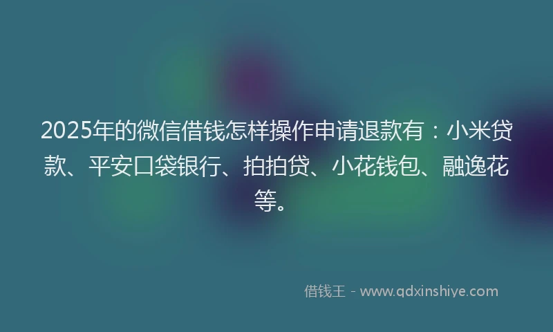 2025年的微信借钱怎样操作申请退款有：小米贷款、平安口袋银行、拍拍贷、小花钱包、融逸花等。