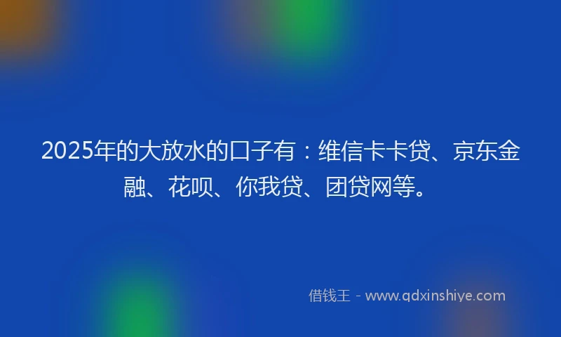2025年的大放水的口子有：维信卡卡贷、京东金融、花呗、你我贷、团贷网等。