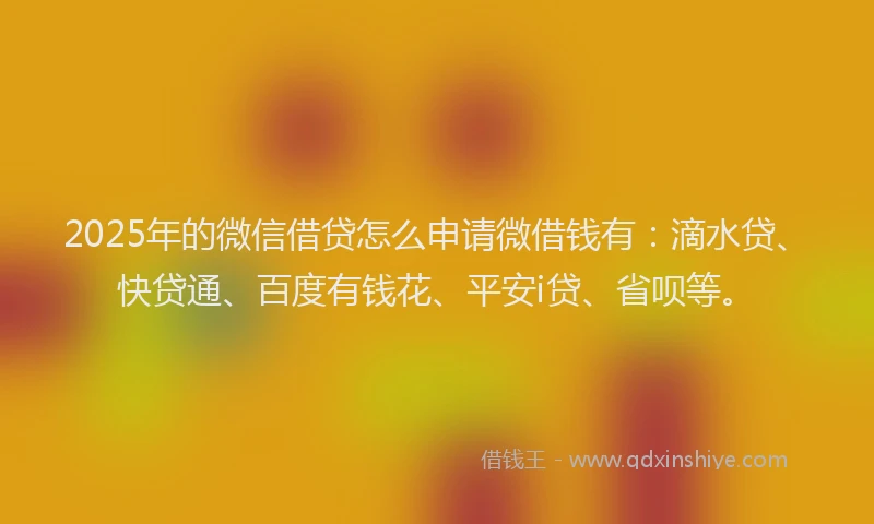 2025年的微信借贷怎么申请微借钱有：滴水贷、快贷通、百度有钱花、平安i贷、省呗等。