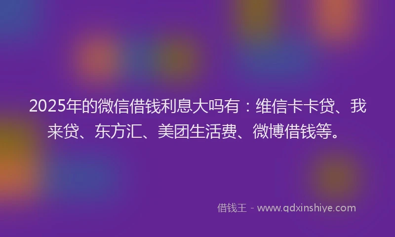 2025年的微信借钱利息大吗有：维信卡卡贷、我来贷、东方汇、美团生活费、微博借钱等。