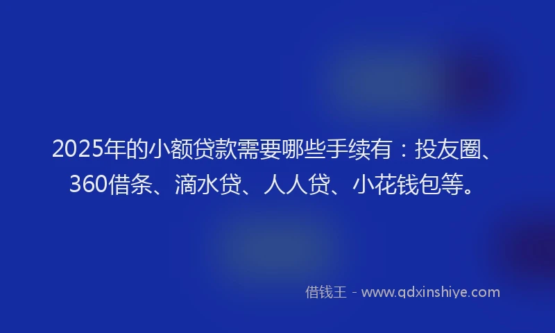 2025年的小额贷款需要哪些手续有：投友圈、360借条、滴水贷、人人贷、小花钱包等。