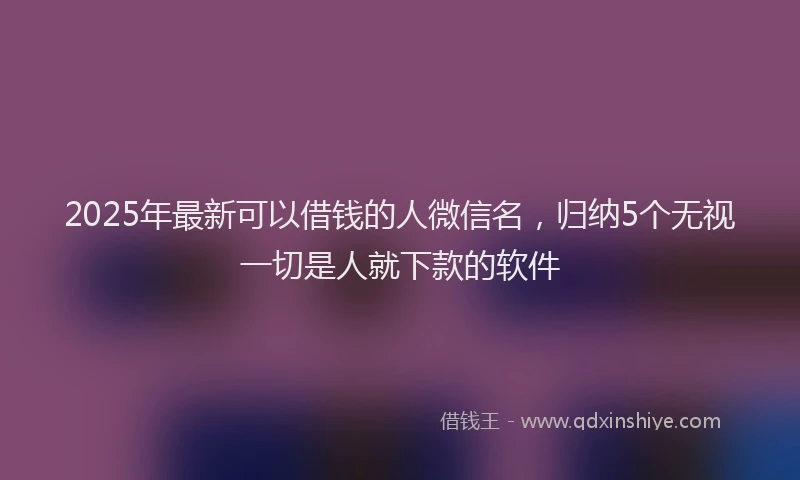 2025年最新可以借钱的人微信名，归纳5个无视一切是人就下款的软件