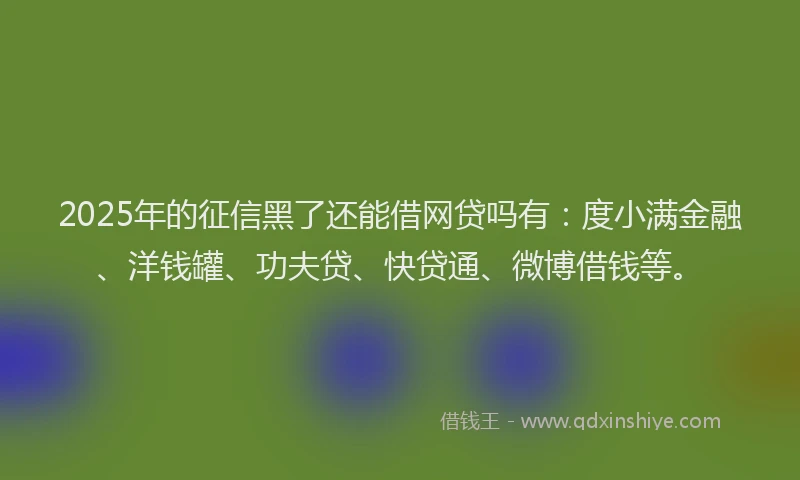 2025年的征信黑了还能借网贷吗有：度小满金融、洋钱罐、功夫贷、快贷通、微博借钱等。