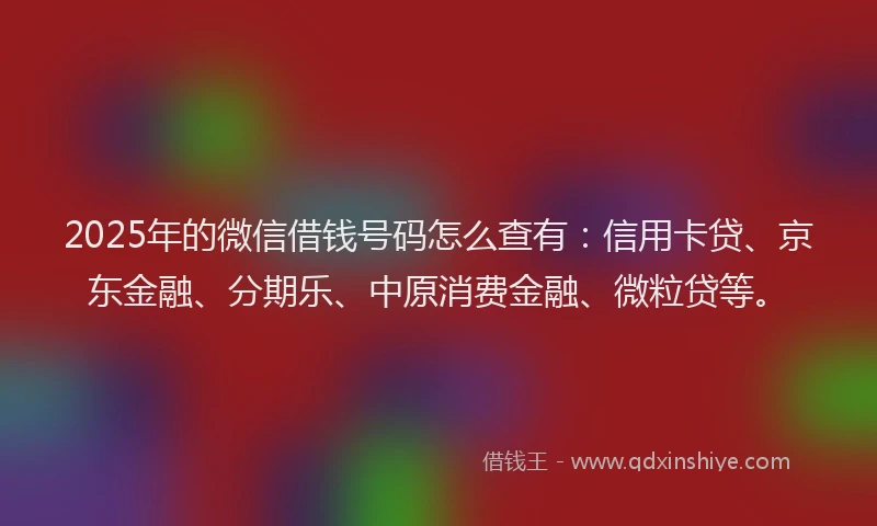 2025年的微信借钱号码怎么查有：信用卡贷、京东金融、分期乐、中原消费金融、微粒贷等。