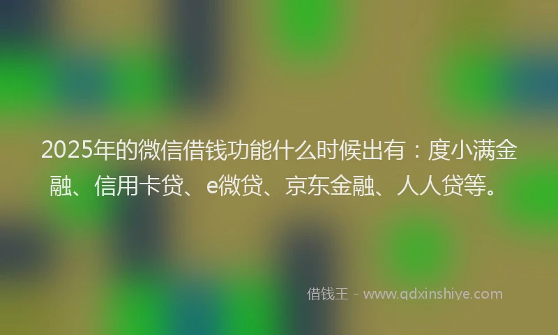 2025年的微信借钱功能什么时候出有：度小满金融、信用卡贷、e微贷、京东金融、人人贷等。