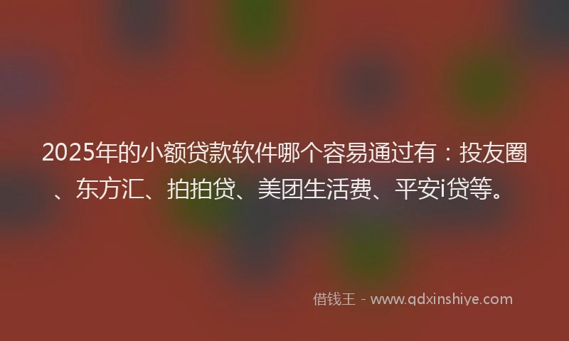 2025年的小额贷款软件哪个容易通过有：投友圈、东方汇、拍拍贷、美团生活费、平安i贷等。