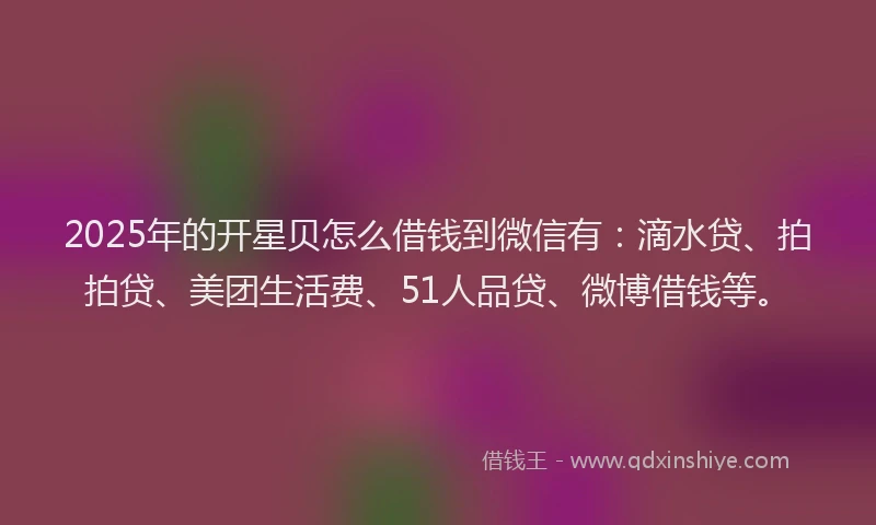 2025年的开星贝怎么借钱到微信有：滴水贷、拍拍贷、美团生活费、51人品贷、微博借钱等。