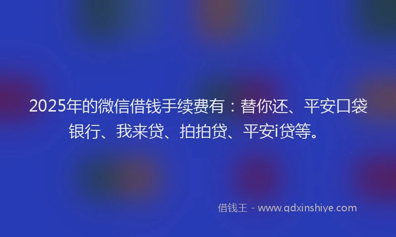 2025年的微信借钱手续费有：替你还、平安口袋银行、我来贷、拍拍贷、平安i贷等。
