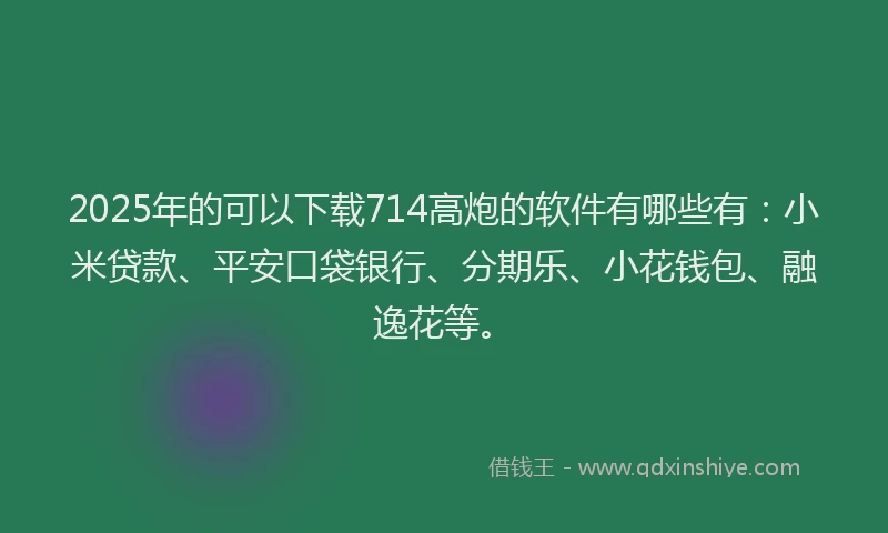 2025年的可以下载714高炮的软件有哪些有：小米贷款、平安口袋银行、分期乐、小花钱包、融逸花等。
