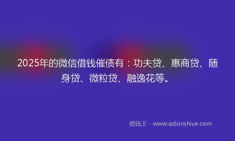 2025年的微信借钱催债有：功夫贷、惠商贷、随身贷、微粒贷、融逸花等。