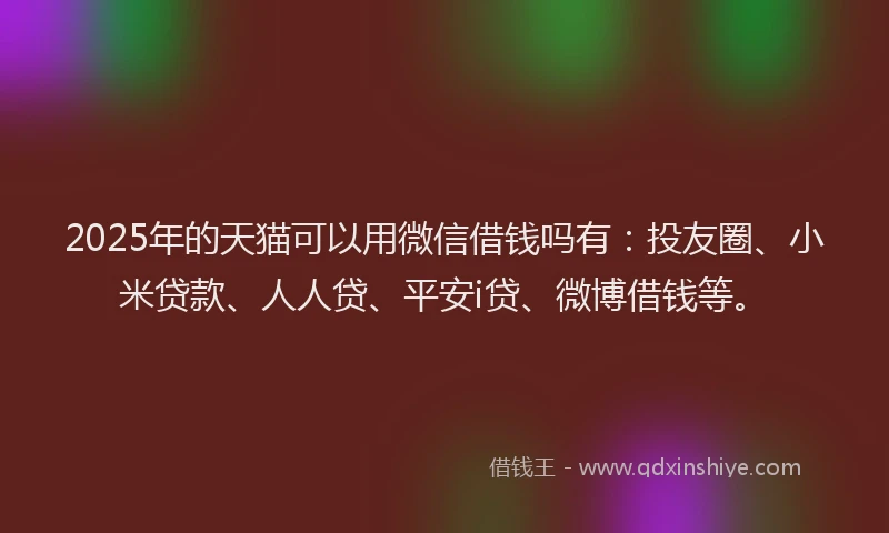 2025年的天猫可以用微信借钱吗有：投友圈、小米贷款、人人贷、平安i贷、微博借钱等。