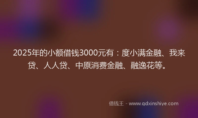 2025年的小额借钱3000元有：度小满金融、我来贷、人人贷、中原消费金融、融逸花等。
