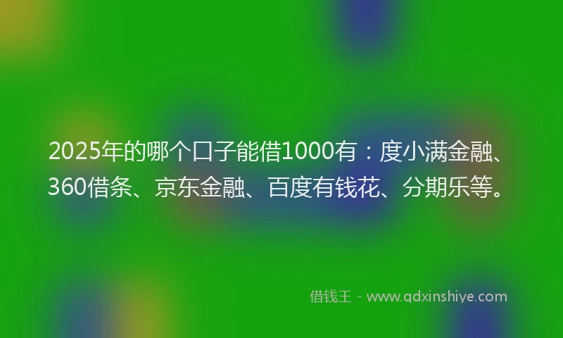 2025年的哪个口子能借1000有：度小满金融、360借条、京东金融、百度有钱花、分期乐等。