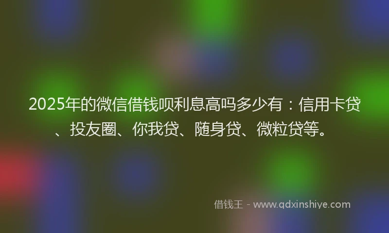 2025年的微信借钱呗利息高吗多少有：信用卡贷、投友圈、你我贷、随身贷、微粒贷等。