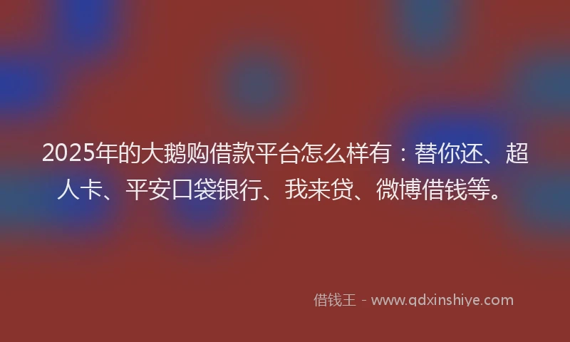 2025年的大鹅购借款平台怎么样有：替你还、超人卡、平安口袋银行、我来贷、微博借钱等。