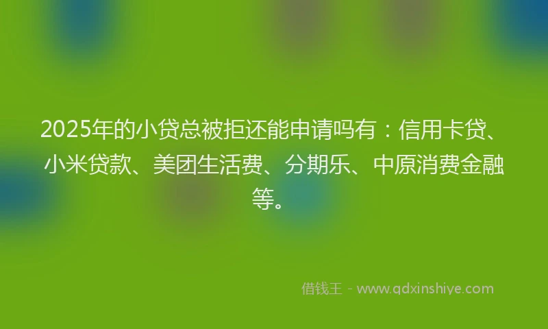 2025年的小贷总被拒还能申请吗有：信用卡贷、小米贷款、美团生活费、分期乐、中原消费金融等。